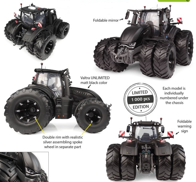 Valtra S416 Unlimited Matt Black with duals Limited Edition 1000 pieces - 1:32